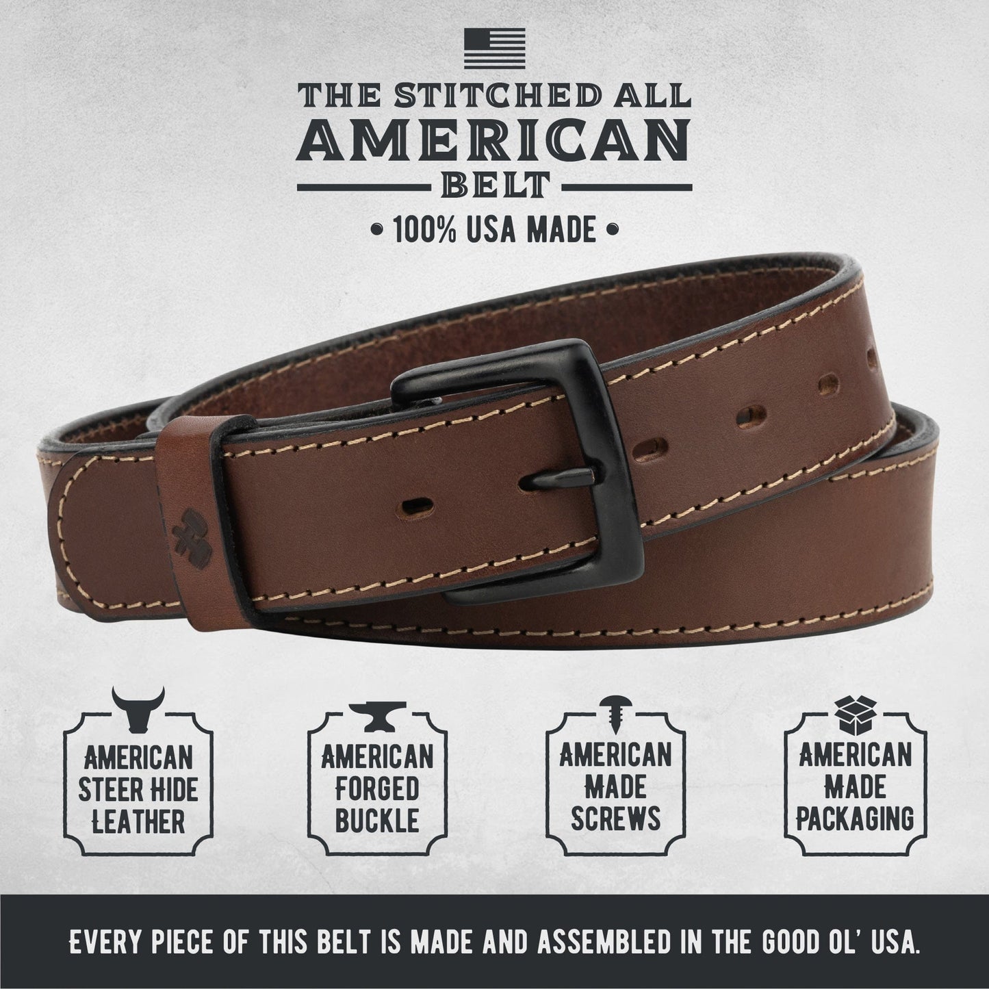 
                  
                    The All American Stitched Leather Belt - Oxford Steels
                  
                