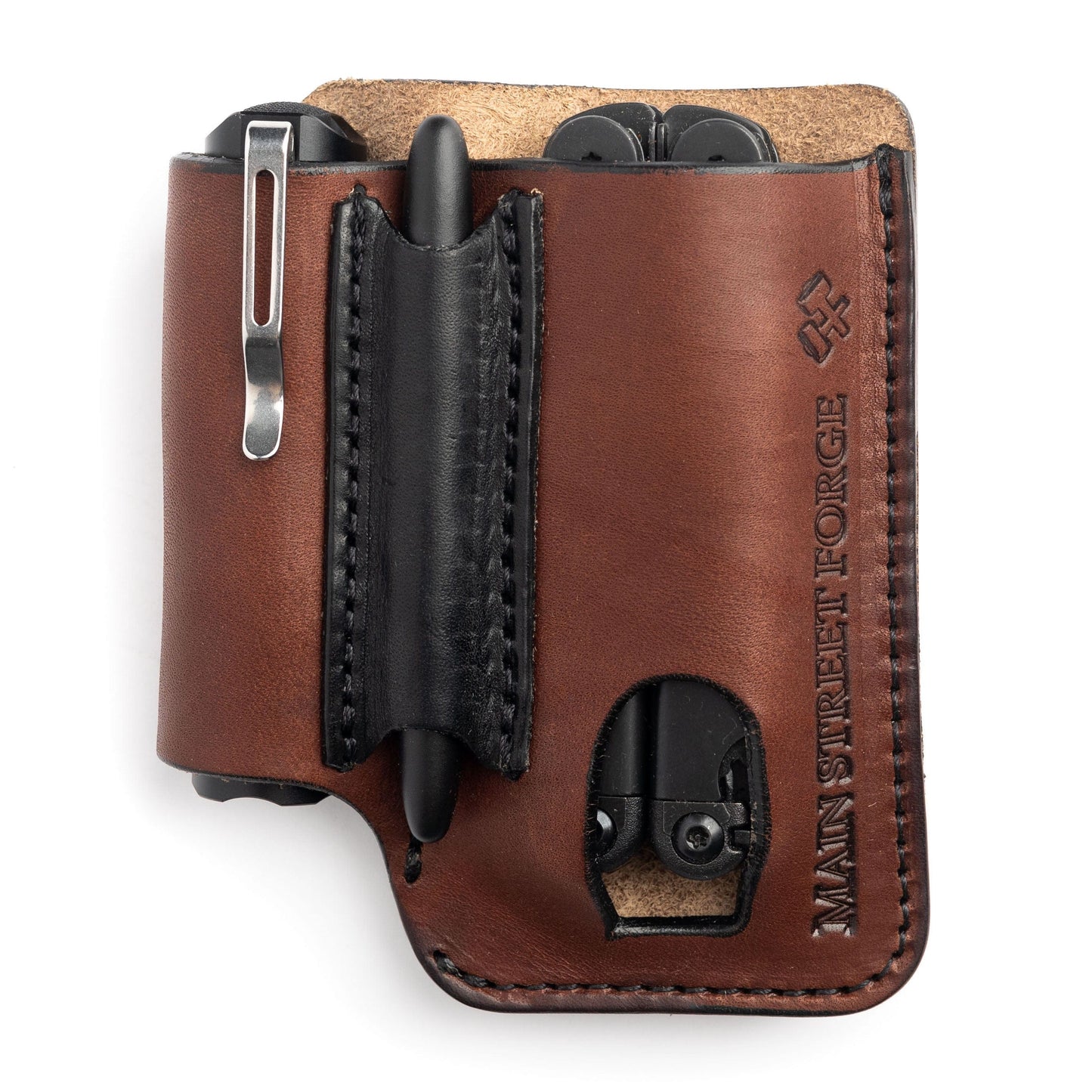 Leather EDC Pouch - Belt clip Multitool, Flashlight & Pen Sheath - Oxford Steels