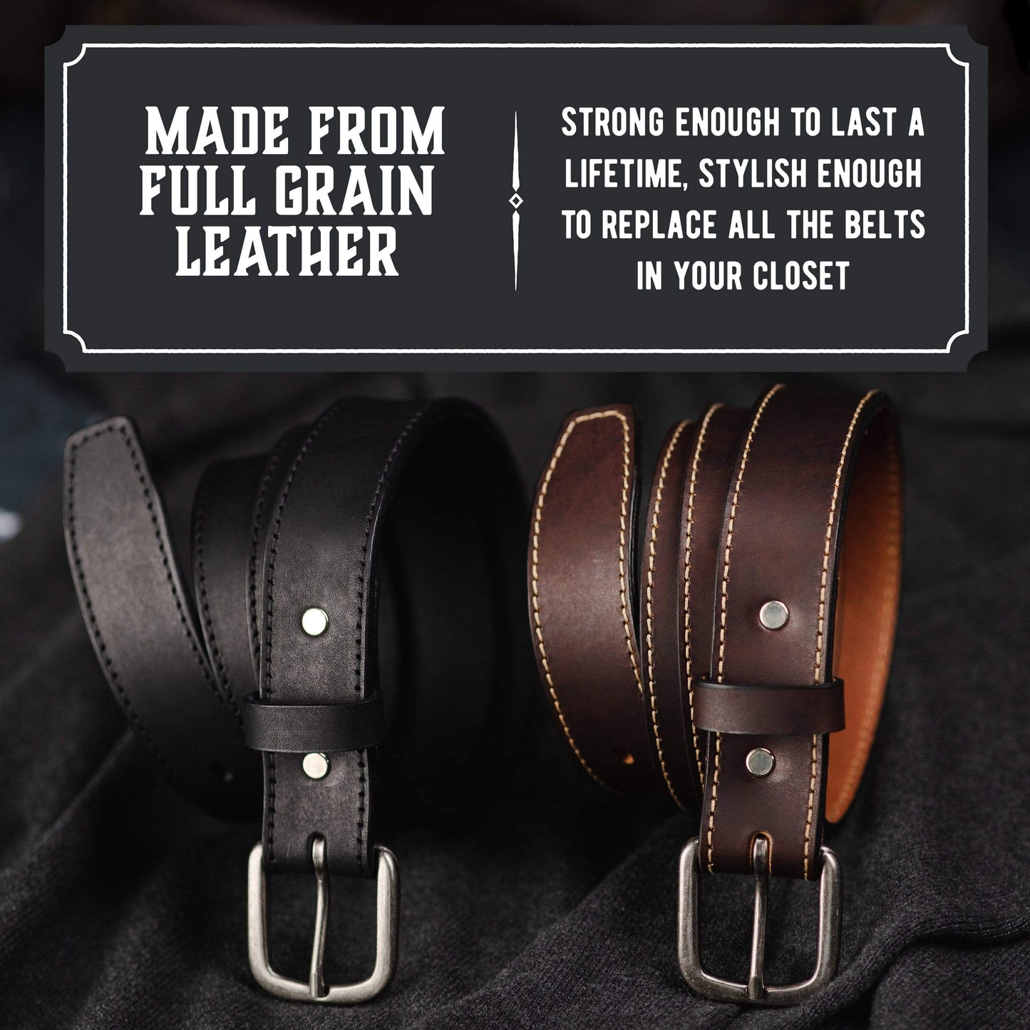 full grain leather belt dress Main Street Forge The Executive Leather 1 1/4 Inch Dress Belt Whiskey Barrel Brown / Pant Size 36 (Belt Size 38)